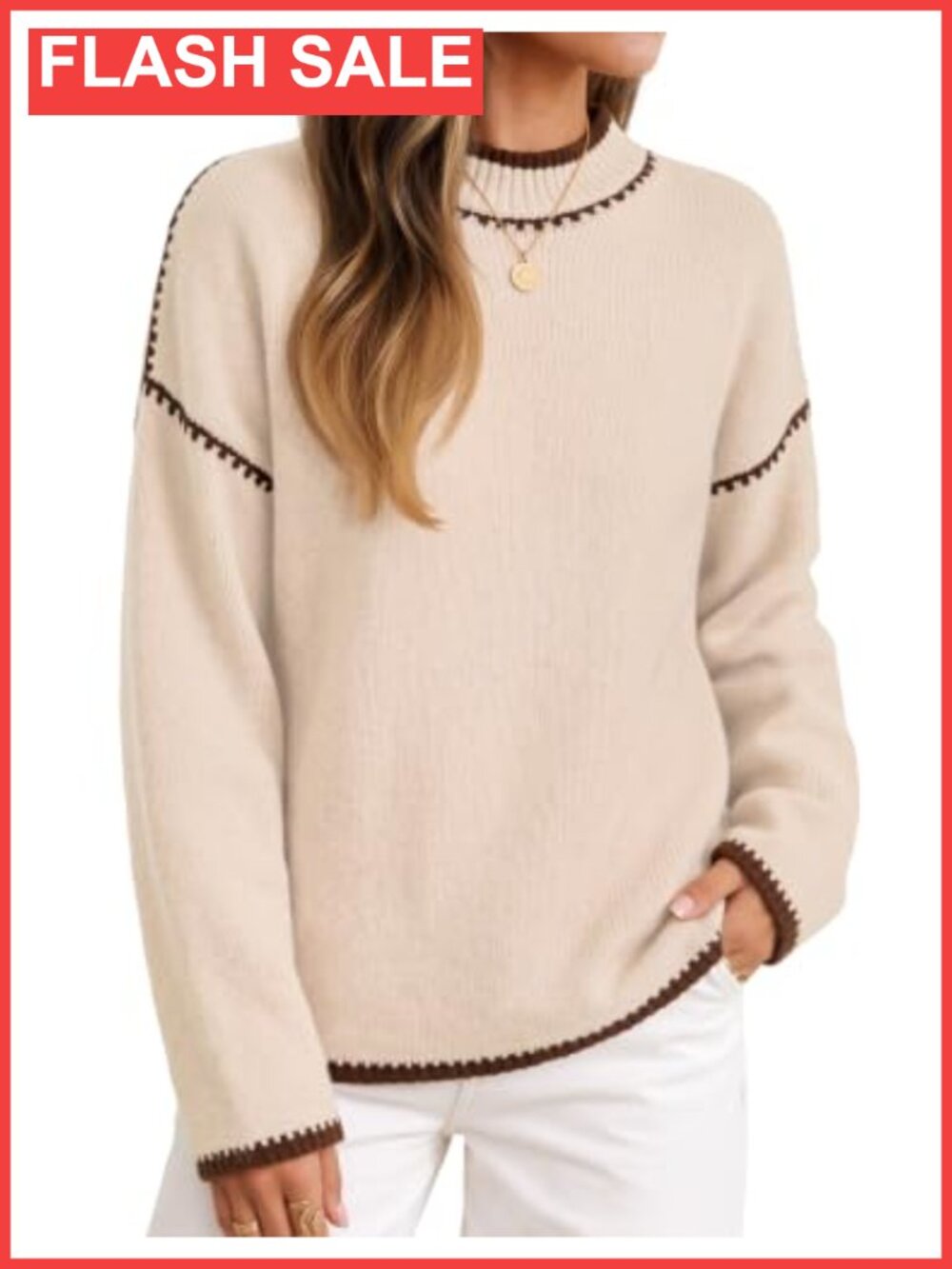 Mock Neck Oversized Knit Sweater Pullover Loose Drop Shoulder
